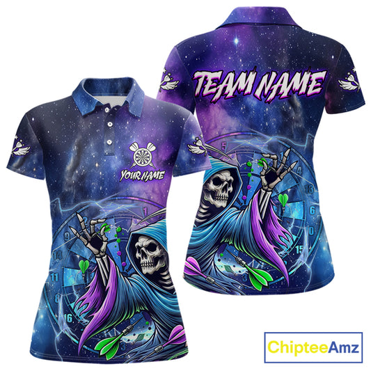 Grim Reaper Blue Purple Galaxy Dart Shirts For Women Custom Darts Jerseys TDM3561