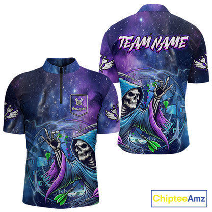 Funny Grim Reaper Blue Purple Galaxy Dart Shirts For Men Custom Glowing Dart Jerseys Outfits TDM3561