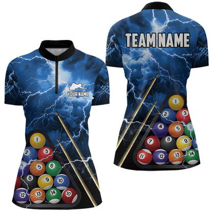 Personalized 3D Pool Ball Thunder Lightning Blue Billiard Shirts For Women, 8 Ball Billiard Jerseys TDM3717
