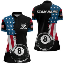 Load image into Gallery viewer, Personalized Grunge 8 Ball Pool American Flag Billiard Shirts For Women, US Flag Billiard Jerseys TDM3718