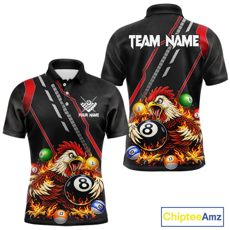 Funny Chicken Flame 8 Ball Billiard Shirt For Men Custom Billiard Team Jersey Polo & 1/4 Zip TDM6068