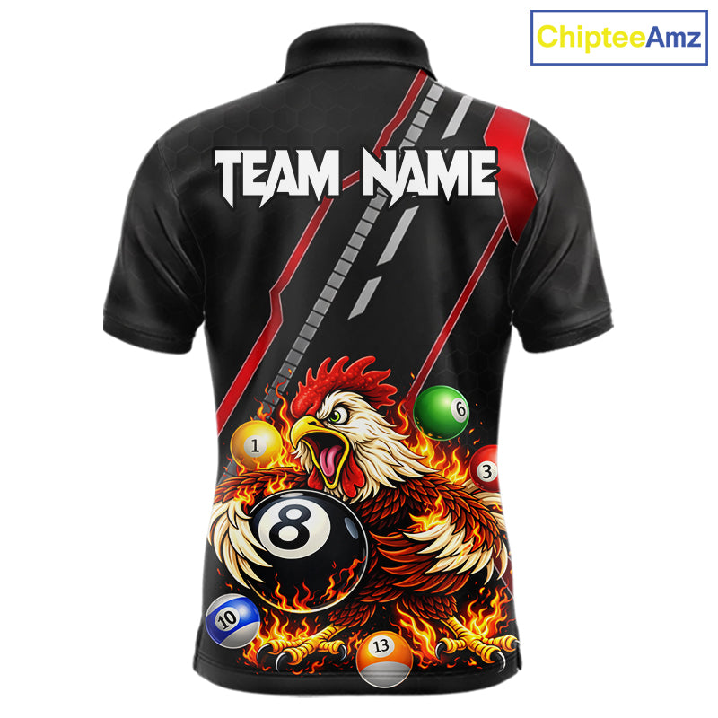 Funny Chicken Flame 8 Ball Billiard Shirt For Men Custom Billiard Team Jersey Polo & 1/4 Zip TDM6068