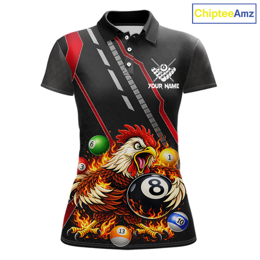 Funny Chicken Flame 8 Ball Billiard Shirt For Women Custom Billiard Team Jersey Polo & 1/4 Zip TDM6068