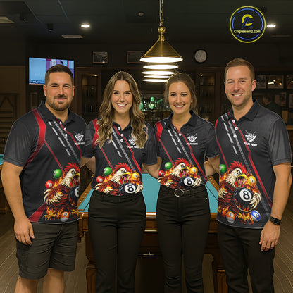 Funny Chicken Flame 8 Ball Billiard Shirt For Men Custom Billiard Team Jersey Polo & 1/4 Zip TDM6068