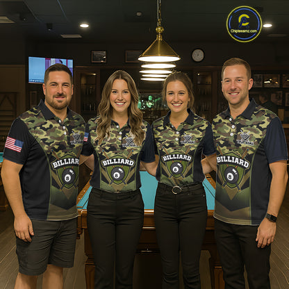 Personalized Green Camo 8 Ball Pool Billiard Shirt For Women, Billiard Team Jersey Polo & 1/4 Zip TDM6076