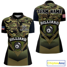 Load image into Gallery viewer, Personalized Green Camo 8 Ball Pool Billiard Shirt For Women, Billiard Team Jersey Polo &amp; 1/4 Zip TDM6076