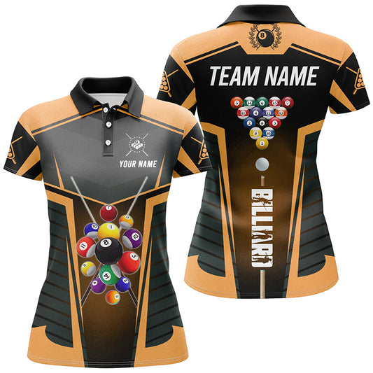 Personalized Orange Jerseys Billiard Balls Women Polo & 1/4 Zip Shirts Custom 3D Pool League Shirts TDM1612