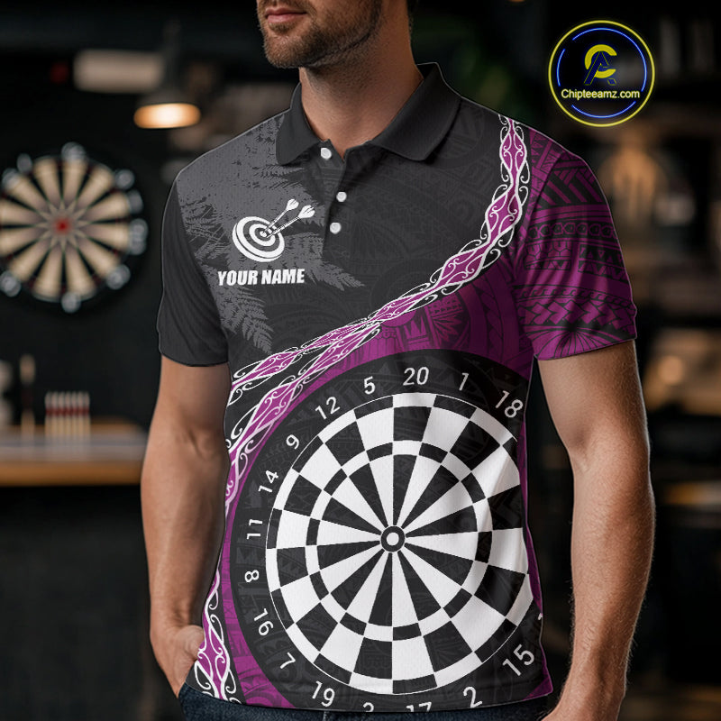 Custom Black And Purple Tribal Darts Shirts For Men | Team Polo & Quarter Zip Darts Jerseys TDM3991