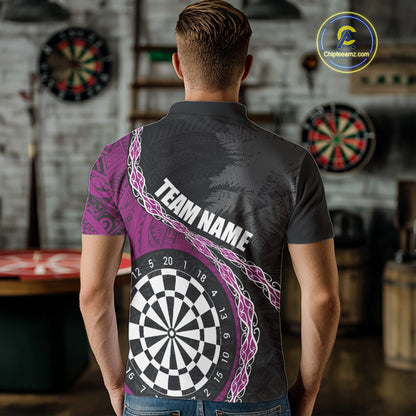 Custom Black And Purple Tribal Darts Shirts For Men | Team Polo & Quarter Zip Darts Jerseys TDM3991