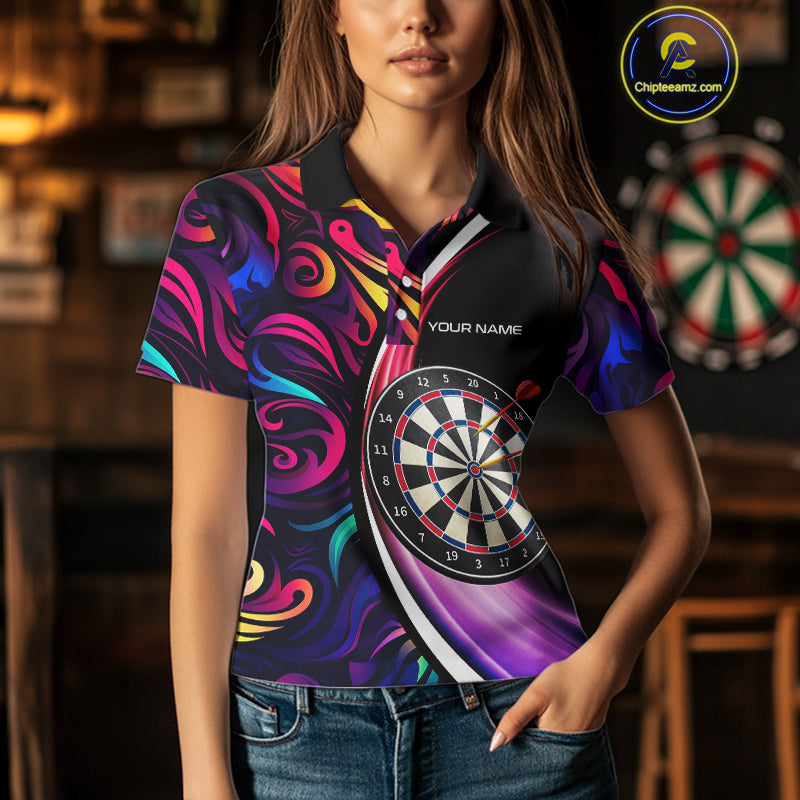 Funny Colorful Neon Swirl Pattern Custom Dart Shirts For Women, Team Polo & Quarter Zip Dart Jerseys TDM3994