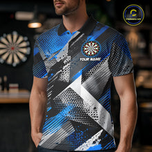 Load image into Gallery viewer, Personalized Blue Geometric Grunge Darts Shirt For Men Custom Darts Team Jersey Polo &amp; 1/4 Zip TDM6507