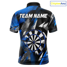 Load image into Gallery viewer, Personalized Blue Geometric Grunge Darts Shirt For Men Custom Darts Team Jersey Polo &amp; 1/4 Zip TDM6507