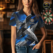 Load image into Gallery viewer, Personalized Blue Geometric Grunge Darts Shirt For Women Custom Darts Team Jersey Polo &amp; 1/4 Zip TDM6507