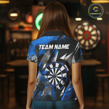 Load image into Gallery viewer, Personalized Blue Geometric Grunge Darts Shirt For Women Custom Darts Team Jersey Polo &amp; 1/4 Zip TDM6507