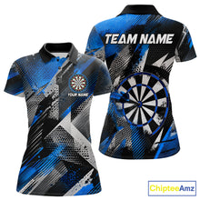 Load image into Gallery viewer, Personalized Blue Geometric Grunge Darts Shirt For Women Custom Darts Team Jersey Polo &amp; 1/4 Zip TDM6507