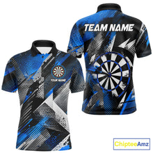 Load image into Gallery viewer, Personalized Blue Geometric Grunge Darts Shirt For Men Custom Darts Team Jersey Polo &amp; 1/4 Zip TDM6507