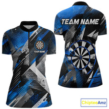 Load image into Gallery viewer, Personalized Blue Geometric Grunge Darts Shirt For Women Custom Darts Team Jersey Polo &amp; 1/4 Zip TDM6507