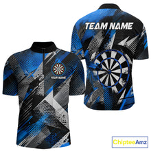 Load image into Gallery viewer, Personalized Blue Geometric Grunge Darts Shirt For Men Custom Darts Team Jersey Polo &amp; 1/4 Zip TDM6507