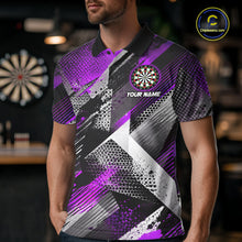 Load image into Gallery viewer, Personalized Purple Geometric Grunge Darts Shirt For Men Custom Darts Team Jersey Polo &amp; 1/4 Zip TDM6509