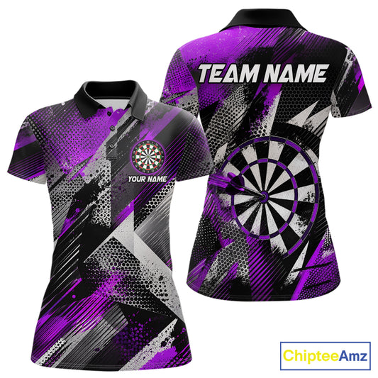 Personalized Purple Geometric Grunge Darts Shirt For Women Custom Darts Team Jersey Polo & 1/4 Zip TDM6509