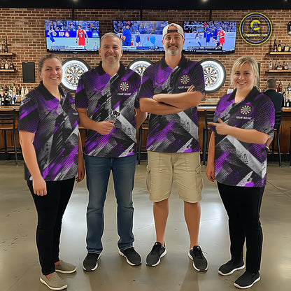 Personalized Purple Geometric Grunge Darts Shirt For Men Custom Darts Team Jersey Polo & 1/4 Zip TDM6509
