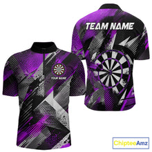Load image into Gallery viewer, Personalized Purple Geometric Grunge Darts Shirt For Men Custom Darts Team Jersey Polo &amp; 1/4 Zip TDM6509