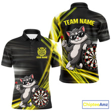 Load image into Gallery viewer, Custom Black And Yellow Funny Cat Darts Shirt For Men, Darts Jersey Polo &amp; 1/4 Zip, Darts Gifts TDM6510