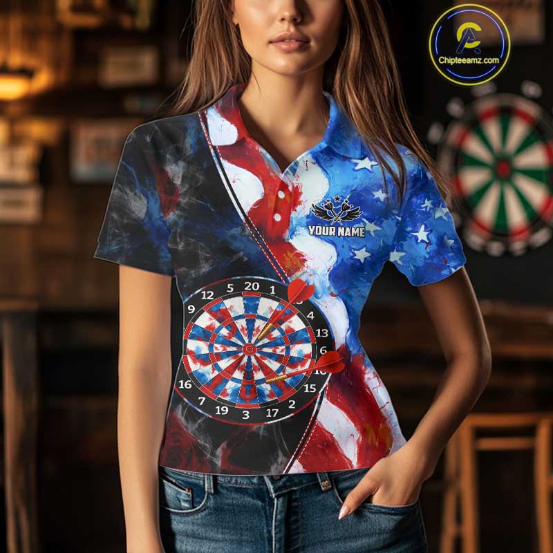Personalized Watercolor American Flag Dart Shirts For Women Custom Patriotic Darts Team Jerseys TDM4192