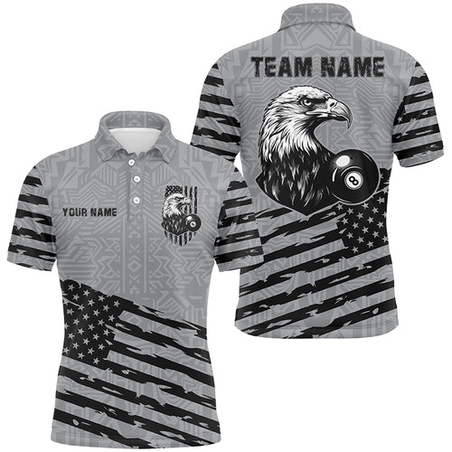 Personalized Grey US Flag Eagle Billiard Shirts For Men Custom Patriotic Billiard Pool Jerseys TDM2221