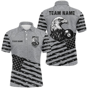 Personalized Grey US Flag Eagle Billiard Shirts For Men Custom Patriotic Billiard Pool Jerseys TDM2221