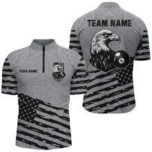 Load image into Gallery viewer, Personalized Grey US Flag Eagle Billiard Shirts For Men Custom Patriotic Billiard Pool Jerseys TDM2221