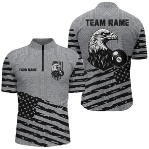 Personalized Grey US Flag Eagle Billiard Shirts For Men Custom Patriotic Billiard Pool Jerseys TDM2221