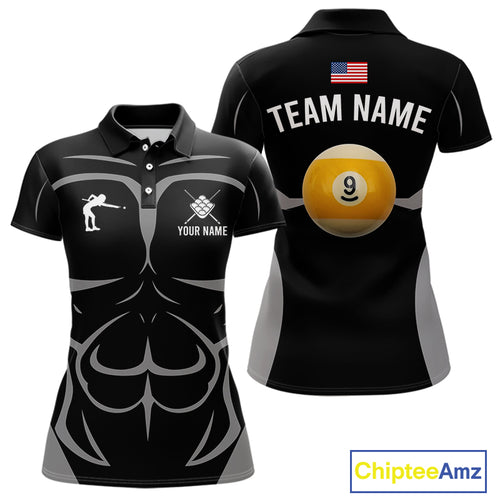 Personalized 9 Ball Pool Team Shirts For Women Custom Billiard Jersey Polo & Quarter Zip TDM5208