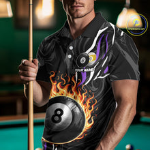 Load image into Gallery viewer, Personalized 8 Ball &amp; 9 Ball Fire Flame Men Billiard Shirt, Billiard Jersey For Team Pooler|Purple TDM5210