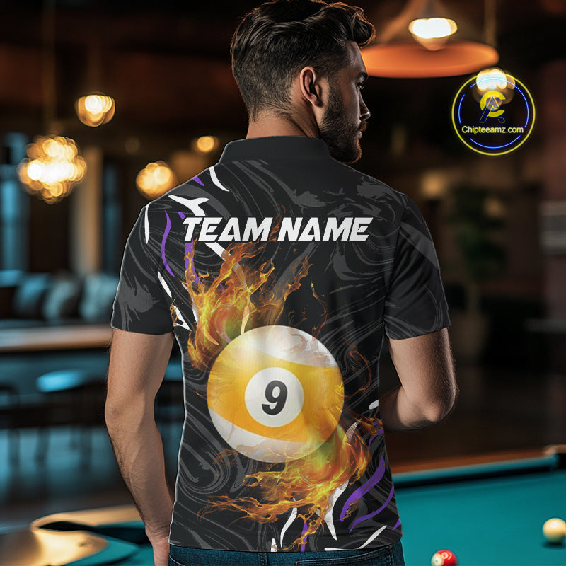 Personalized 8 Ball & 9 Ball Fire Flame Men Billiard Shirt, Billiard Jersey For Team Pooler|Purple TDM5210