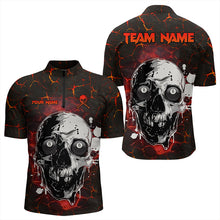 Load image into Gallery viewer, Personalized Red Crack Grunge Skull Men Billiard Shirts, Funny Billiard Shirts Pool Team Jerseys TDM3224