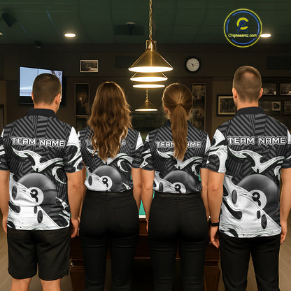 Personalized White Black 3D 8 Ball Billiards Pool Shirts For Men Custom Billiard Team Jerseys TDM5722