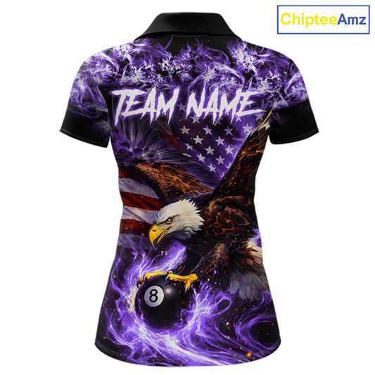 Purple Flaming Eagle 8 Ball Pool Billiard Shirt For Women Custom American Flag Billiard Team Jersey TDM5728