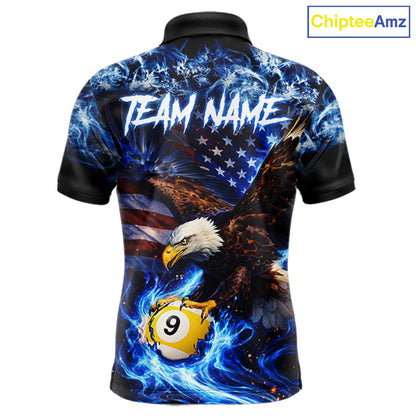 Blue Flaming Eagle 8 Ball 9 Ball Pool Billiard Shirt For Men Custom American Flag Billiard Jersey TDM5729