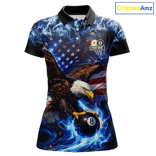 Blue Flaming Eagle 8 Ball 9 Ball Pool Billiard Shirt For Women Custom American Flag Billiard Jersey TDM5729
