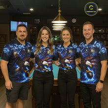 Load image into Gallery viewer, Blue Flaming Eagle 8 Ball 9 Ball Pool Billiard Shirt For Men Custom American Flag Billiard Jersey TDM5729