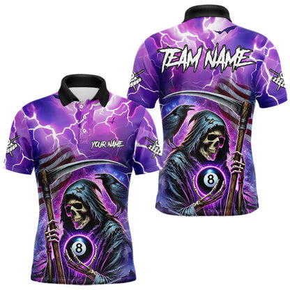Grim Reaper Purple Galaxy Thunder Lightning Billiard Shirt For Men Custom 8 Ball Billiard Jersey TDM3725