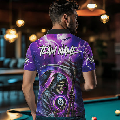 Grim Reaper Purple Galaxy Thunder Lightning Billiard Shirt For Men Custom 8 Ball Billiard Jersey TDM3725