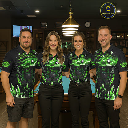Personalized Green Icy Lightning 8 Ball Pool Men Polo Shirts Custom Billiard Team League Jersey TDM1443