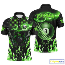 Load image into Gallery viewer, Personalized Green Icy Lightning 8 Ball Pool Men Polo Shirts Custom Billiard Team League Jersey TDM1443