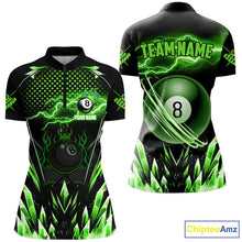 Load image into Gallery viewer, Custom Green Icy Lightning 8 Ball Pool Women Quarter-Zip Shirts, Billiard Team League Jersey TDM1443