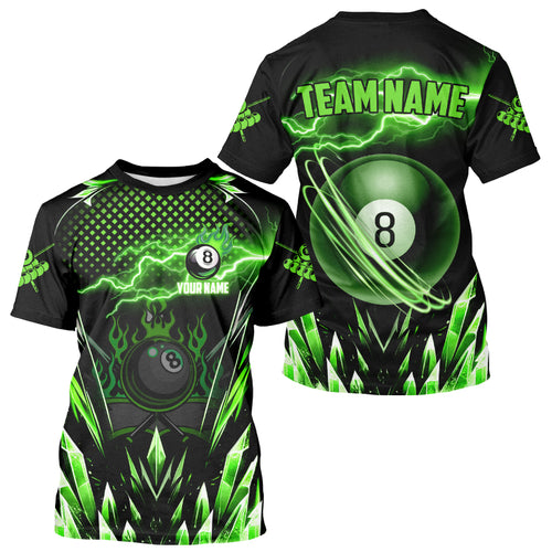 Personalized Green Icy Lightning 8 Ball Pool T Shirts For Men Custom Billiard Team League Jersey TDM1443