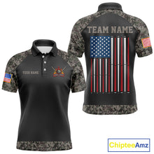 Load image into Gallery viewer, Personalized Retro Camo US Flag Billiard Shirt For Men, 8 Ball Pool Team Jersey Polo &amp; 1/4 Zip TDM6336