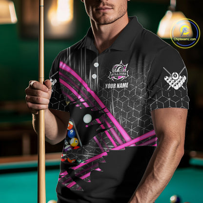 Personalized Billiard Shirts For Men Custom 8 Ball Pool Team Jersey Polo & Quarter Zip | Pink TDM6339