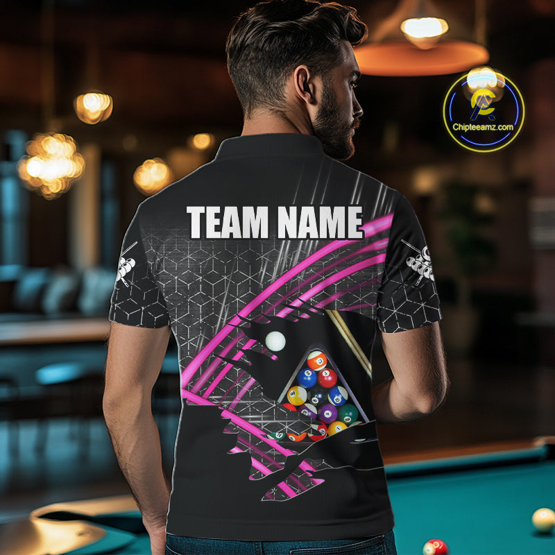 Personalized Billiard Shirts For Men Custom 8 Ball Pool Team Jersey Polo & Quarter Zip | Pink TDM6339